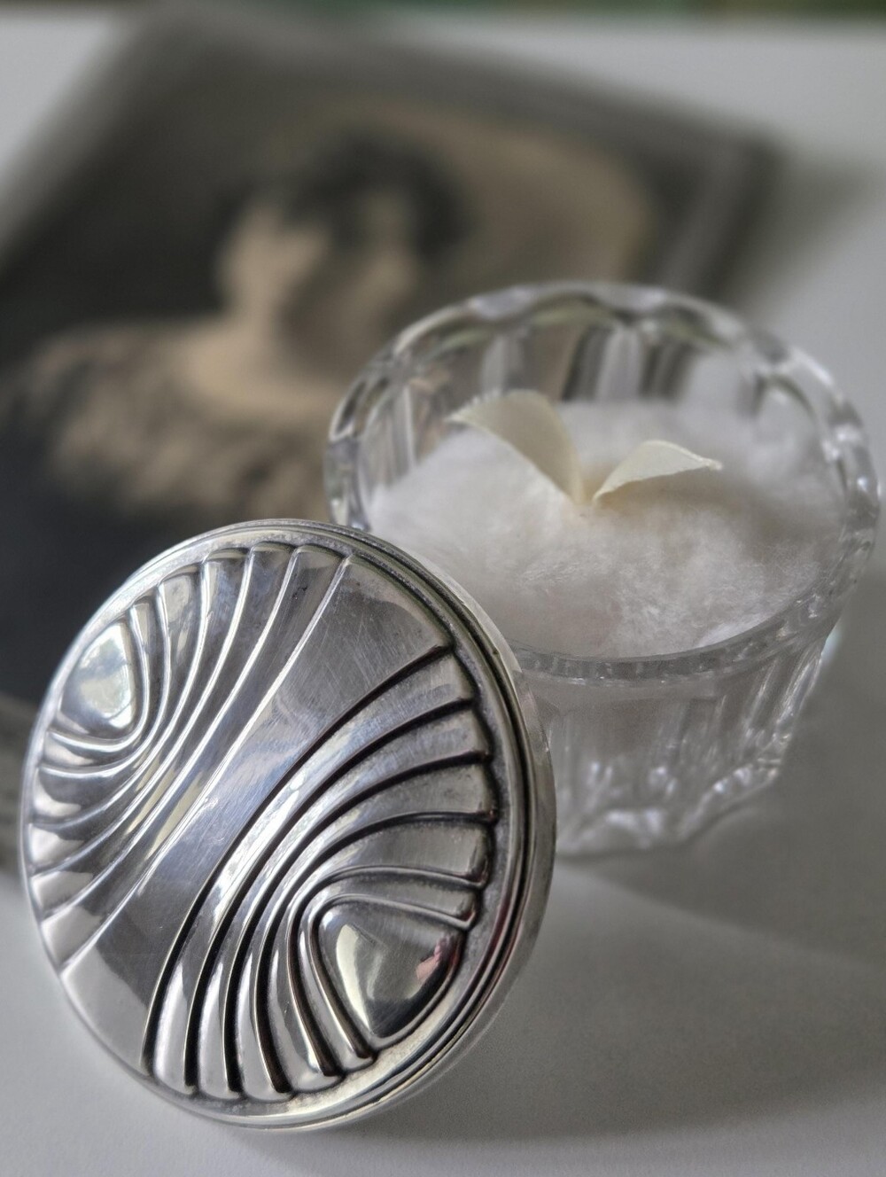 Vintage TOWLE Art Deco Style Sterling Silver + Crystal Lidded Powder Jar